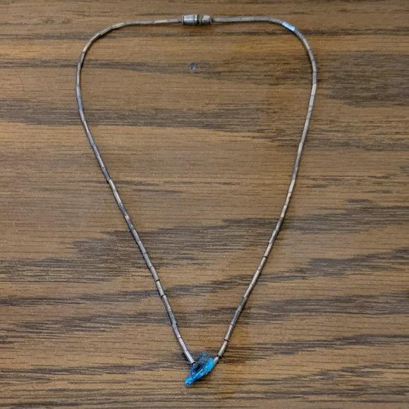 Rare vintage genuine turquoise gemstone nugget liquid silver choker. - Picture 3 of 7